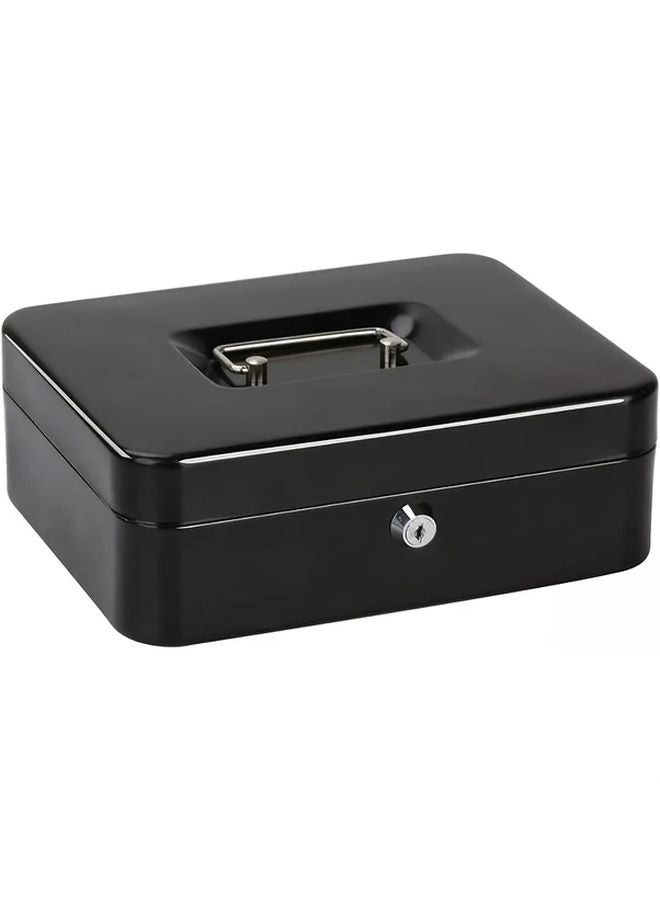 Lockable Black Cash Box With Tray And Key Protected Safe Anti Theft For Home Office - Image 1