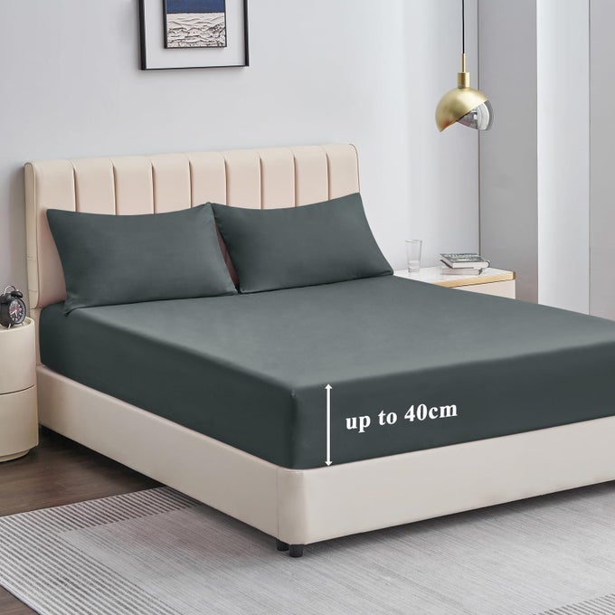 DOUBLE FITTED SHEET DARK GREY EXTRA DEEP POCKET BED SHEET 16 INCH 40 CM MICROFIBER BOTTOM SHEET 135X190CM