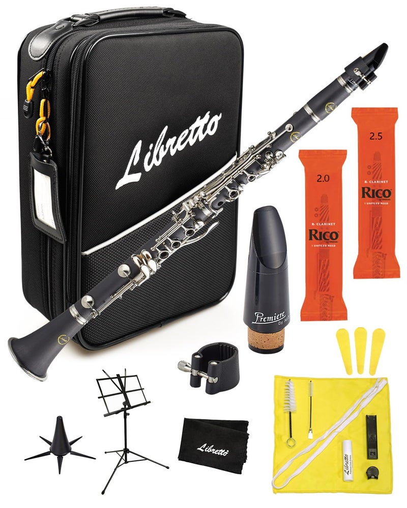 Libretto Bb Clarinet Set for Beginner and Intermediate Players, Name-Brand Mouthpiece & Reeds, Music Stand, Cleaning Kit, Instructions, Backpack Case, 5-Leg Stand, Educator-Recommended - Image 1