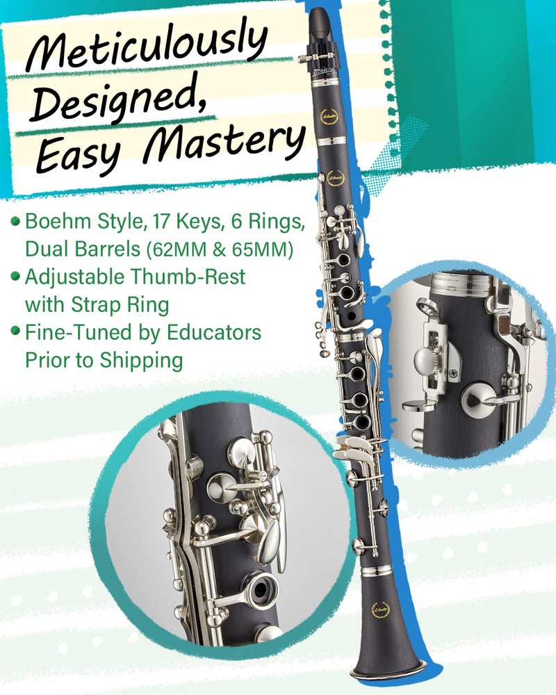 Libretto Bb Clarinet Set for Beginner and Intermediate Players, Name-Brand Mouthpiece & Reeds, Music Stand, Cleaning Kit, Instructions, Backpack Case, 5-Leg Stand, Educator-Recommended - Image 3