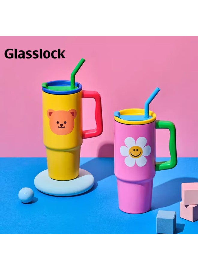 Glasslock & Wigglewiggle Co-branded Cartoon Insulated Straw Cup For Men And Women Carrying Insulated Cup 900ml - Image 2