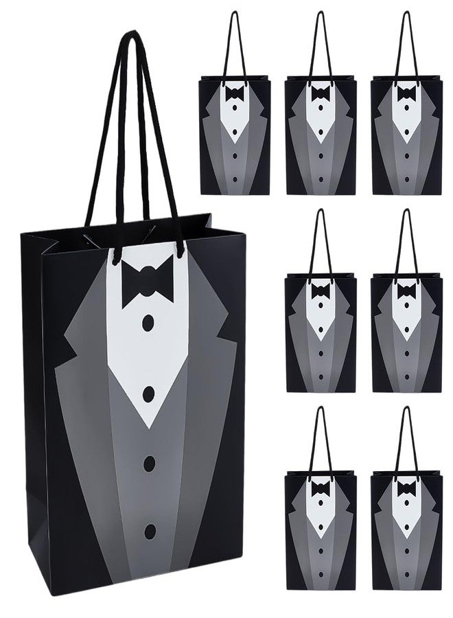 BENECREAT 12 Pack Tuxedo Gift Bags, 9.1x7.4x3.5inch Black White Paper Gift Bags with Handle for Groomsman, Bachelor Party Favors, Wedding - Image 1