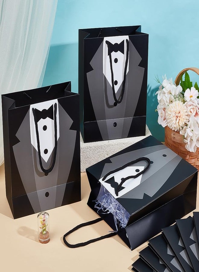 BENECREAT 12 Pack Tuxedo Gift Bags, 9.1x7.4x3.5inch Black White Paper Gift Bags with Handle for Groomsman, Bachelor Party Favors, Wedding - Image 4