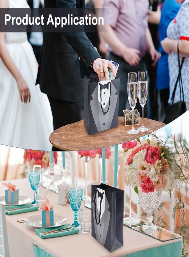 BENECREAT 12 Pack Tuxedo Gift Bags, 9.1x7.4x3.5inch Black White Paper Gift Bags with Handle for Groomsman, Bachelor Party Favors, Wedding - Image 5