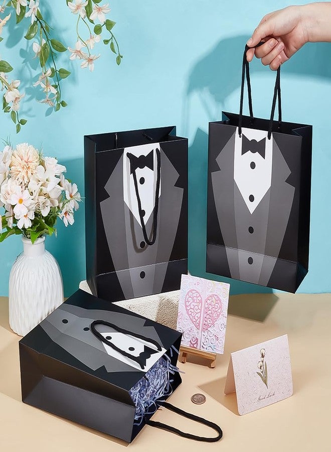 BENECREAT 12 Pack Tuxedo Gift Bags, 9.1x7.4x3.5inch Black White Paper Gift Bags with Handle for Groomsman, Bachelor Party Favors, Wedding - Image 3