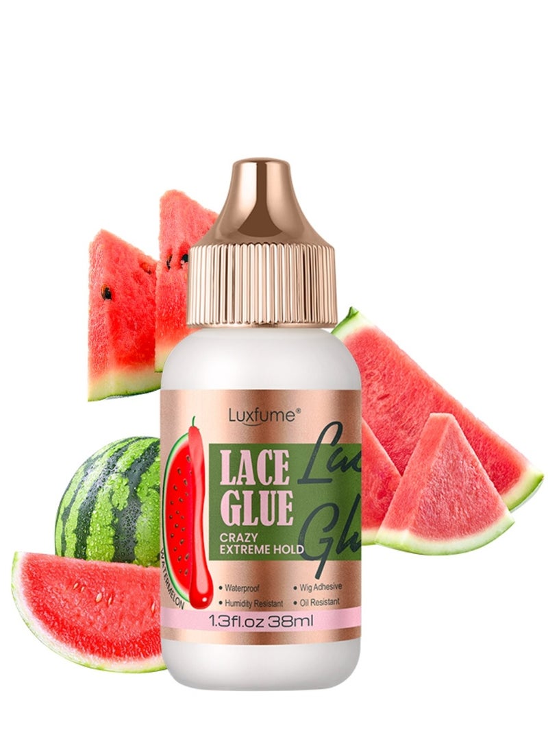 Luxfume Lace Glue Extreme Hold Waterproof Humidity Resistant Super Hold Invisible Lace Glue for Front Laces Wig Fast Drying No Residue Formula Watermelon Scented Wig Glue 38ml - Image 1