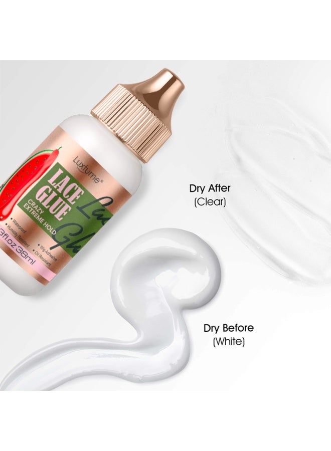 Luxfume Lace Glue Extreme Hold Waterproof Humidity Resistant Super Hold Invisible Lace Glue for Front Laces Wig Fast Drying No Residue Formula Watermelon Scented Wig Glue 38ml - Image 2