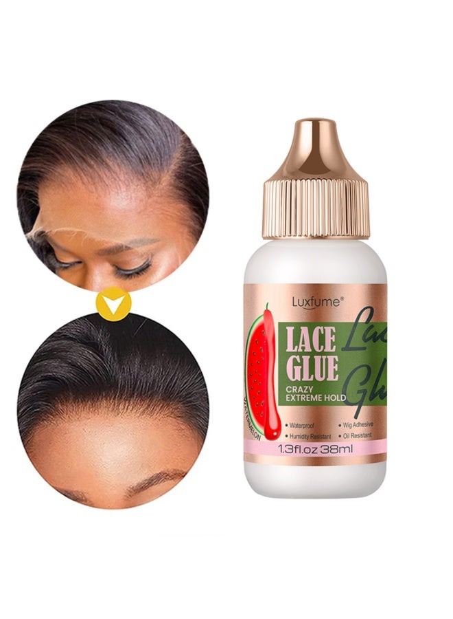 Luxfume Lace Glue Extreme Hold Waterproof Humidity Resistant Super Hold Invisible Lace Glue for Front Laces Wig Fast Drying No Residue Formula Watermelon Scented Wig Glue 38ml - Image 4