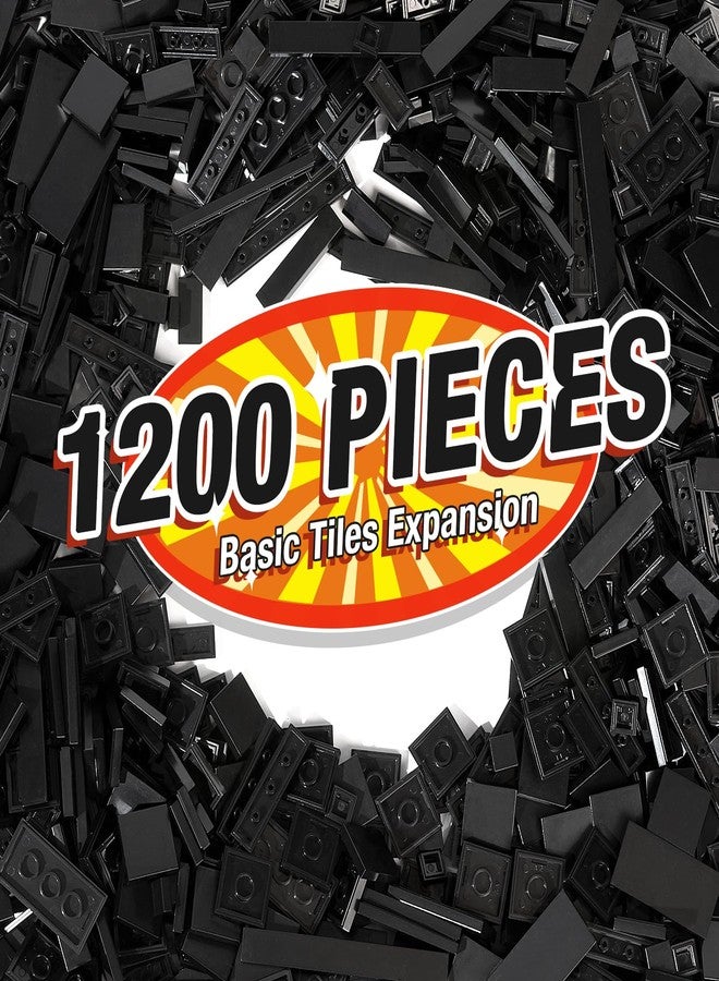 MANNIDOO 1200 Pieces Flat Pieces, 9 Sizes Classic Moc Parts and Pieces Tiles Expansion Set - Compatible with All Major Brands, Building Bricks Bulks for Smooth Surface, Black - Image 1