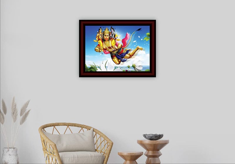 1ArtofCreation Ram & Laxman Seating On Hanuman Shoulder Flying UV Textured Home Decorative Gift Item Painting With Frame 10 Inch X 13 Inch SANFK31653 - Image 2