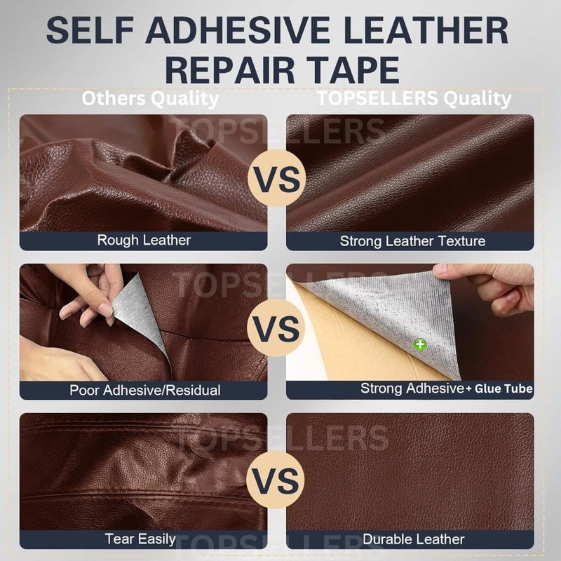 Generic TOPSELLERS PREMIUMBROWN SelfAdhesive Leather Sticker With Super Strong Adhesive For Sofas CarBike Seat Chairs And More High Durability And Fastest Repair Solution For Damage Leather Surface 1  - Image 4