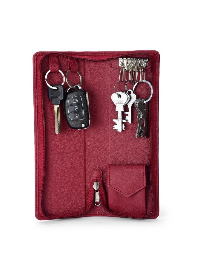 Essart PU Leather Key Pouch Case Wallet Keychain Holder for Men & Women - Durable Bank Locker (KH-42410-Brown::Cherry) - Image 3