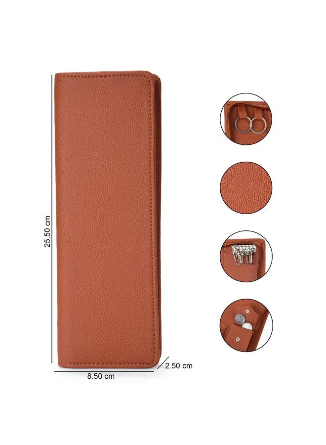 Essart PU Leather Key Pouch Case Wallet Keychain Holder for Men & Women - Durable Bank Locker (KH-42410-Brown::Cherry) - Image 2