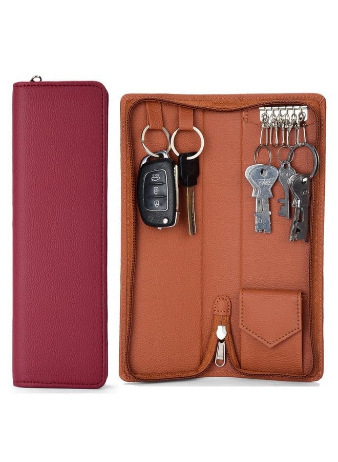 Essart PU Leather Key Pouch Case Wallet Keychain Holder for Men & Women - Durable Bank Locker (KH-42410-Brown::Cherry) - Image 1