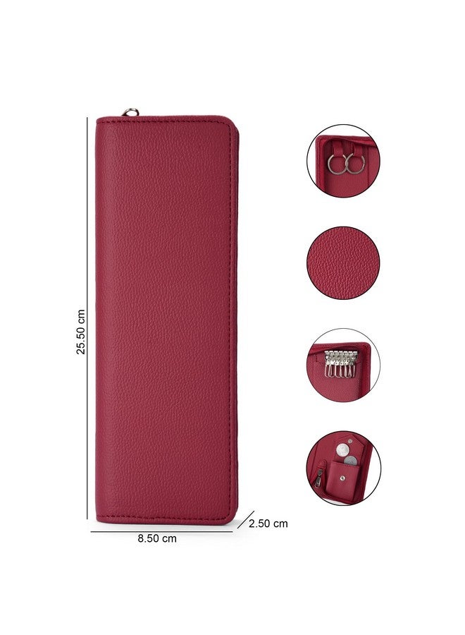 Essart PU Leather Key Pouch Case Wallet Keychain Holder for Men & Women - Durable Bank Locker (KH-42410-Brown::Cherry) - Image 4