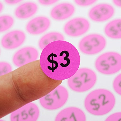 ONUPGO Garage Sale Stickers, 3/4" Round Label Yard Sale Price Stickers Preprinted Removable Pricing Labels, Bright Neon Colors with Blank Label (2240 Pcs) - Image 3