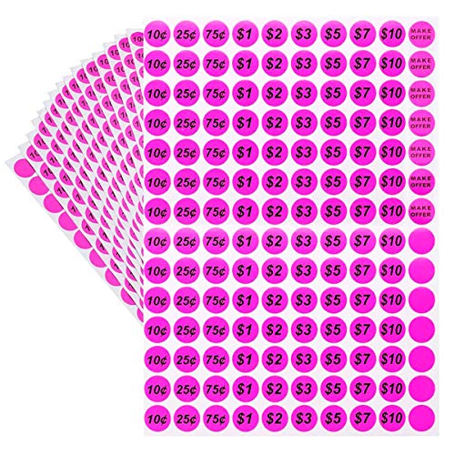 ONUPGO Garage Sale Stickers, 3/4" Round Label Yard Sale Price Stickers Preprinted Removable Pricing Labels, Bright Neon Colors with Blank Label (2240 Pcs) - Image 4