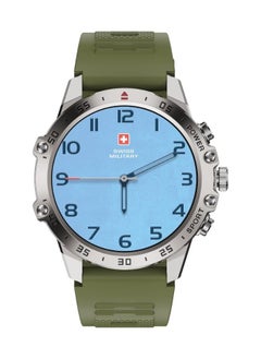 SWISS MILITARY Swiss Military DOM5 Smartwatch 1.43" AMOLED, Bluetooth Calling, Multi Language, Health & Sports Tracking, Wireless Charging, 7 Days Battery, IP68, iOS/Android Compatible,Silver Frame with Green Strap  - Image 1