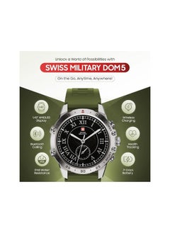 SWISS MILITARY Swiss Military DOM5 Smartwatch 1.43" AMOLED, Bluetooth Calling, Multi Language, Health & Sports Tracking, Wireless Charging, 7 Days Battery, IP68, iOS/Android Compatible,Silver Frame with Green Strap  - Image 3