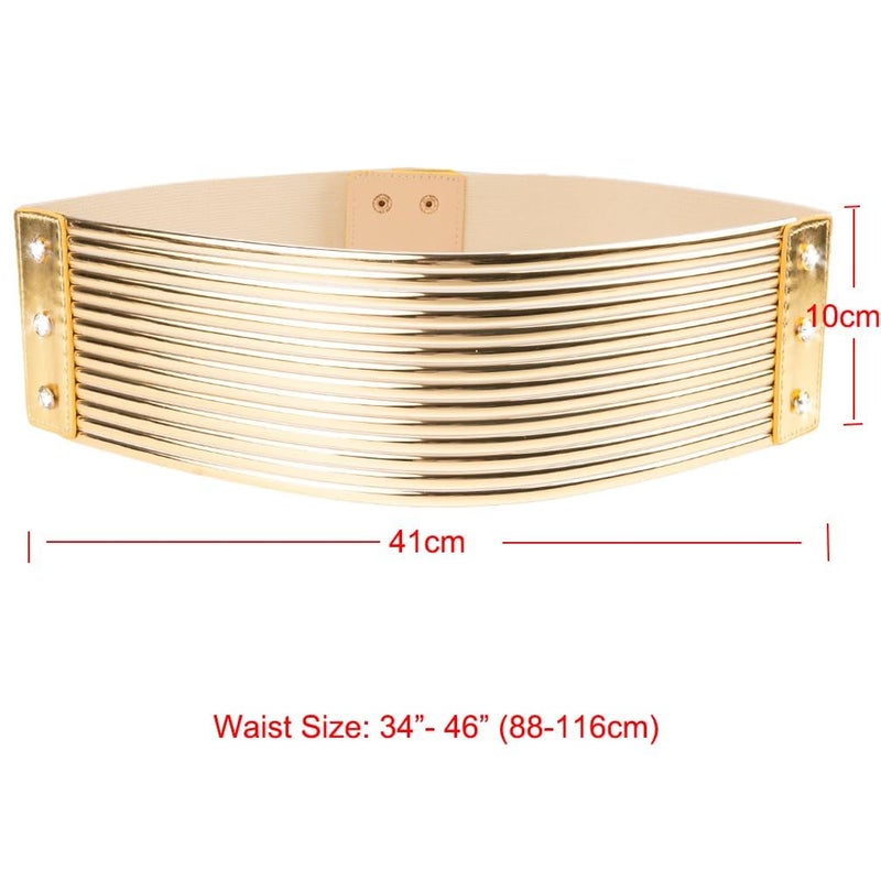 ANNULOYA Plus Size Women Bling Wide Belt for Dress Vintage Rhinestones Elastic Sparkle Waistband Ladies Cummerbands (Gold, Waist 36-44 Inch) - Image 4
