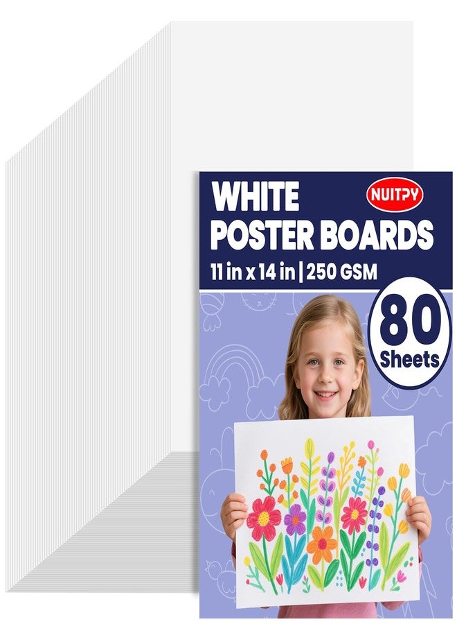 NUITPY 80 Sheets Poster Board, 11in x 14in White Poster Board, 250gsm Thickness Poster Paper, Poster Boards Paper Bulk for Craft, Drawing, DIY Project, Presentations, Display, Sign - Image 1