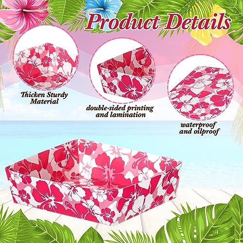 Nitial 48 Pcs Hibiscus Party Paper Food Trays Disposable Luau Party Food Boats Hawaiian Themed Decorations 5 lb Hawaiian Tray for Hibiscus Tropical Theme Supplies - Image 4