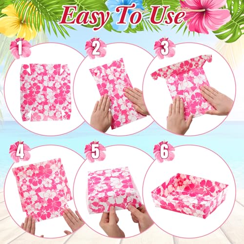 Nitial 48 Pcs Hibiscus Party Paper Food Trays Disposable Luau Party Food Boats Hawaiian Themed Decorations 5 lb Hawaiian Tray for Hibiscus Tropical Theme Supplies - Image 5