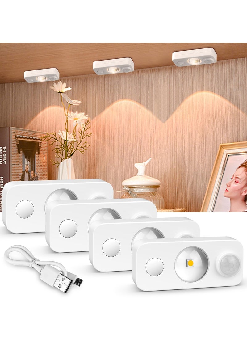 KASTWAVE مصباح تحت الخزانة LED عبوة 4، قابل للتعتيم ولاسلكي، أضواء ليلية 90 لومن 3500 كيلفن أبيض دافئ، تصميم محمول مع بطارية قابلة للشحن عبر USB، أضواء تحت الطاولة للمطبخ، خزانة الملابس، الدرج - Image 1