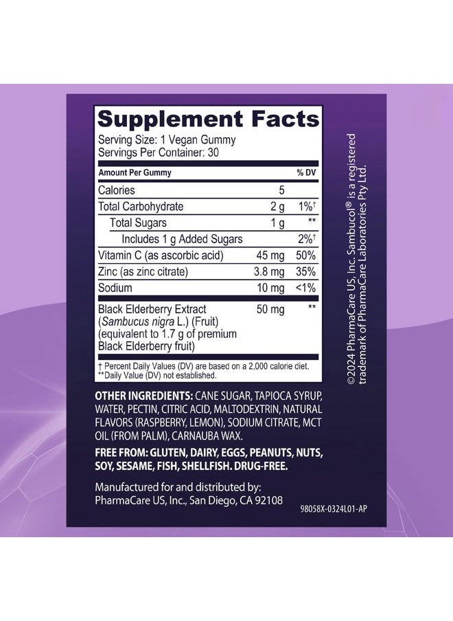 Sambucol Black Elderberry Gummies - Elderberry with Zinc and Vitamin C for Adults, Sambucus Elderberry Gummies, Immune Support Gummies - 30 Count  - Image 5