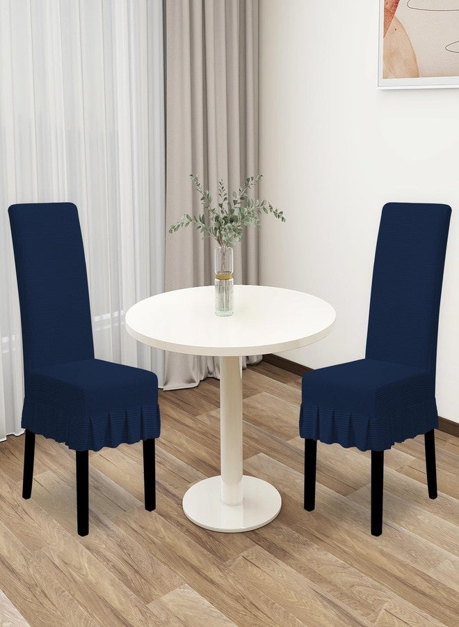 إيزي-جوينج أغطية كراسي طعام سهلة الاستخدام، غطاء كرسي بارسونز مطاطي مع تنورة، أغطية كراسي لغرفة الطعام والمطعم والحفلات (قطعتان، كحلي) - Image 2