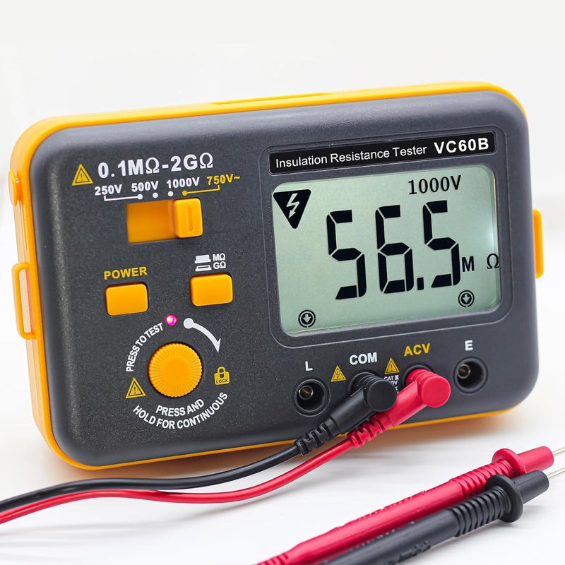 SKYCENX جهاز اختبار مقاومة العزل الرقمي VC60B، مقياس ميغا أوم كهربائي مع جهد اختبار 250V/500V/1000V لقياس مقاومة العزل IR من 0.1MΩ إلى 2GΩ، مقياس متعدد القياسات لقياس جهد التيار المتردد - Image 5