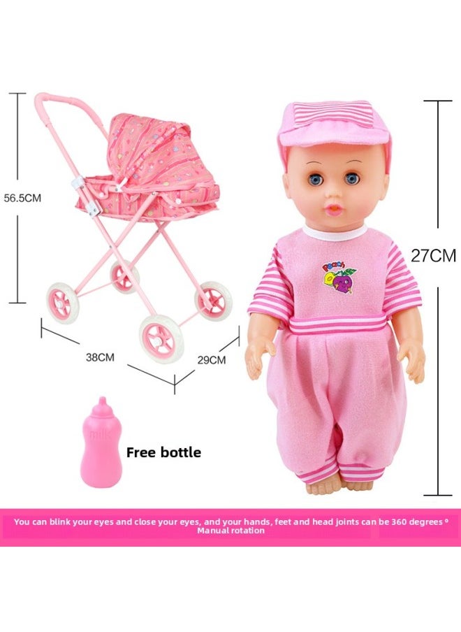 A12 Children's Trolley Play Home Girls Toy Baby Girls Shopping Cart Trolley With Doll 34-5 Years Old-Color:Big Wheel Bottle Truck + Pink Hat Baby Comes With Baby Bottle  - Image 1