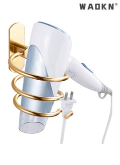 WAOKN Bathroom Hair Dryer Holder, Adhesive Wall Mounted Chrome Finished Hair Care Tools Holder Rack Hair Care Styling Tools Organizer Hanger with Self-Adhesive Adhesive and Cable Hook (gloden)  - Image 1