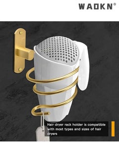 WAOKN Bathroom Hair Dryer Holder, Adhesive Wall Mounted Chrome Finished Hair Care Tools Holder Rack Hair Care Styling Tools Organizer Hanger with Self-Adhesive Adhesive and Cable Hook (gloden)  - Image 3