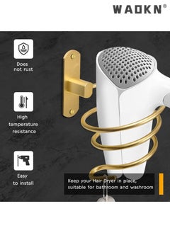 WAOKN Bathroom Hair Dryer Holder, Adhesive Wall Mounted Chrome Finished Hair Care Tools Holder Rack Hair Care Styling Tools Organizer Hanger with Self-Adhesive Adhesive and Cable Hook (gloden)  - Image 5