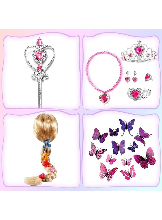 Gc فستان رابونزل للبنات من G.C - زي أميرة للأطفال مع أكمام منتفخة، باروكة، تاج، عصا، مجوهرات، ملابس كوسبلاي - Image 1