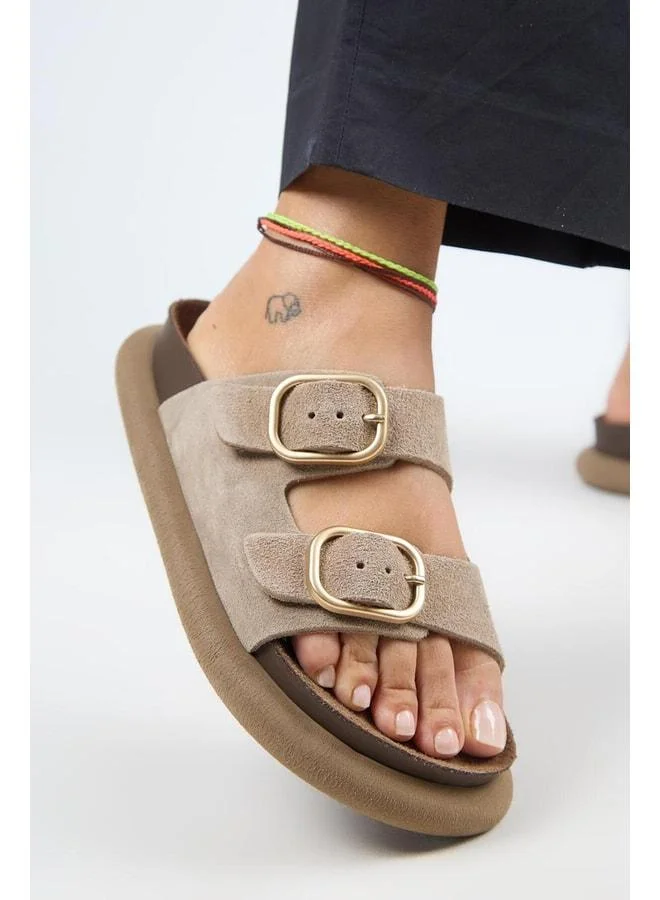 Lavanda Women's Genuine Leather Double-Strap Vizon Slippers.