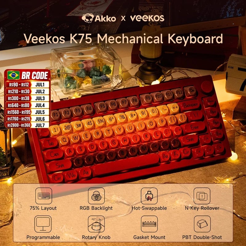 Akko 5075 x Veekos K75 Gaming Mechanical Keyboard 75% Rgb, 3/5-Pin Hot-Swap, Wired Custom Keyboard with Knob, Gasket - Image 2