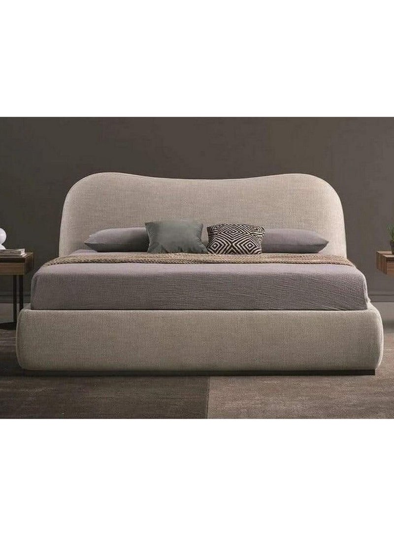 بيتك سرير سوبر كينج خشب سويدي وقماش شانيل 200×180×125 سم - بيج