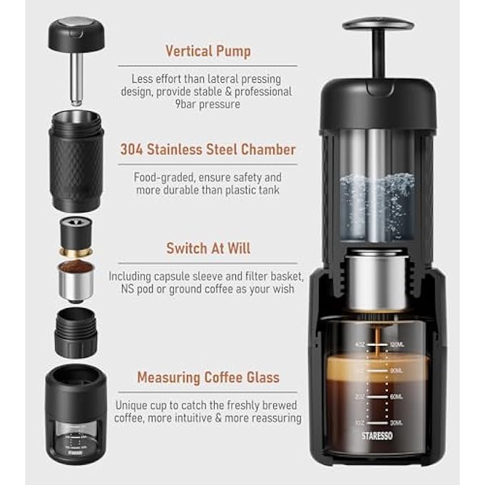 STARESSO Classic Portable Espresso Maker 2 In1 Travel Coffee MakerCompatible Capsules And Ground CoffeeManual Espresso MachineHand Press Coffee Maker For Kitchen TravelCampingHiking - Image 5