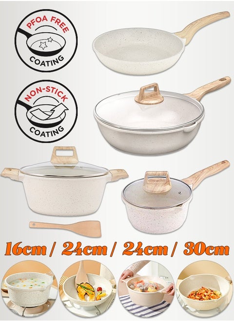 8-Piece Non-stick Coating Cookware Set - Aluminum Alloy Material - Pot and Pan - Casserole, Stockpot, Deep Frying Pan