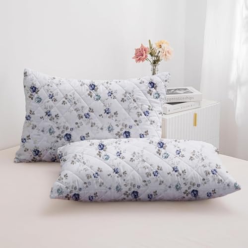 LINENWALAS Printed Cotton Quilted Pillow Cover - Set of 4 | Ultra-Soft, Cooling & Breathable | Skin & Hair Friendly |Zipper Closure | Sweat-Absorbent & Hypoallergenic (20x30 Inches, Blue Sapphire) - Image 2