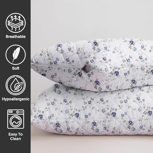 LINENWALAS Printed Cotton Quilted Pillow Cover - Set of 4 | Ultra-Soft, Cooling & Breathable | Skin & Hair Friendly |Zipper Closure | Sweat-Absorbent & Hypoallergenic (20x30 Inches, Blue Sapphire) - Image 3