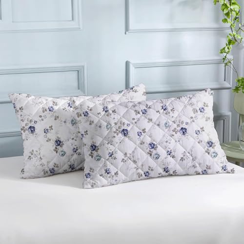 LINENWALAS Printed Cotton Quilted Pillow Cover - Set of 4 | Ultra-Soft, Cooling & Breathable | Skin & Hair Friendly |Zipper Closure | Sweat-Absorbent & Hypoallergenic (20x30 Inches, Blue Sapphire) - Image 1