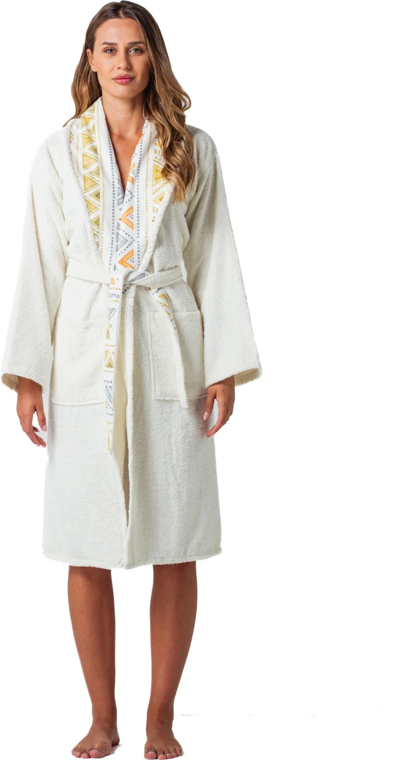 مين كولكشن Gift with Fabric Embroidered Collar, Dowry Women's Bathrobe, Dressing Gown/Colorful Printed Fabric Collar