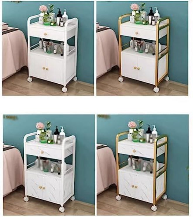 Rolling Salon Trolley Cart - Beauty Storage Cabinet with Drawer & Cupboard for Barber Tools, Mobile Salon Nizer for Hairdressing & Spa Use(White-55X33X80Cm) - Image 2