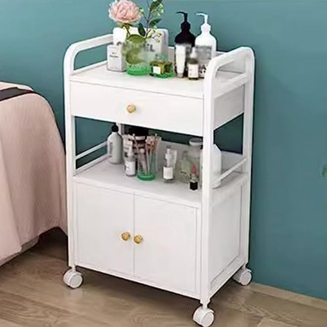 Rolling Salon Trolley Cart - Beauty Storage Cabinet with Drawer & Cupboard for Barber Tools, Mobile Salon Nizer for Hairdressing & Spa Use(White-55X33X80Cm) - Image 4