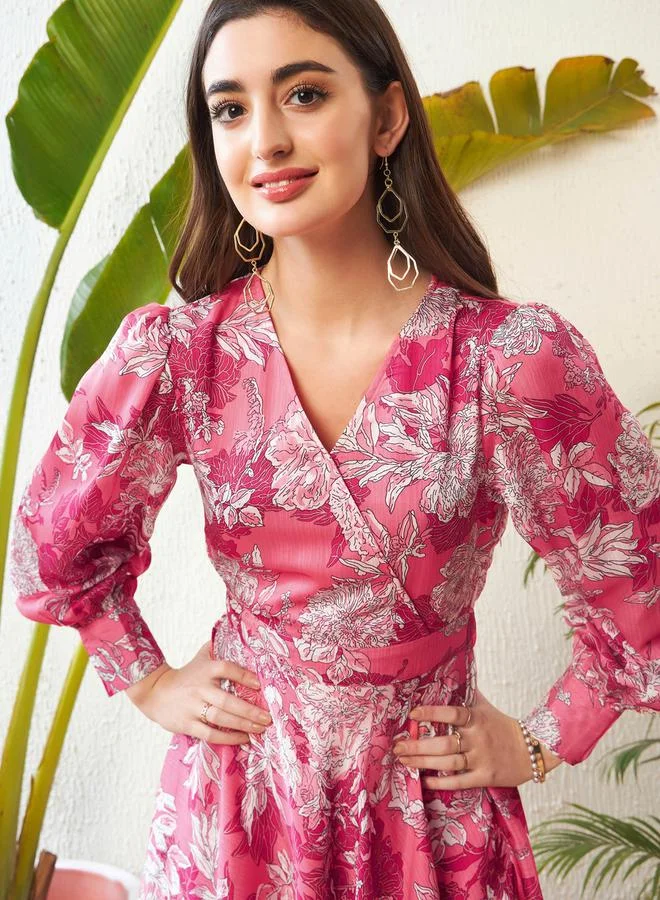 ساسافراس Floral Print Wrap Front Knee Length Dress by Styli