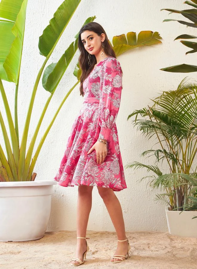 ساسافراس Floral Print Wrap Front Knee Length Dress by Styli