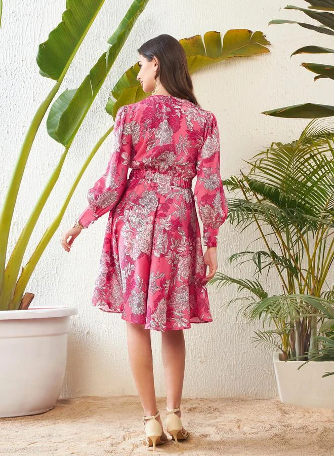 ساسافراس Floral Print Wrap Front Knee Length Dress by Styli